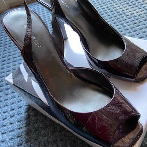 Nine West open toe, patent leather heels, 9M
